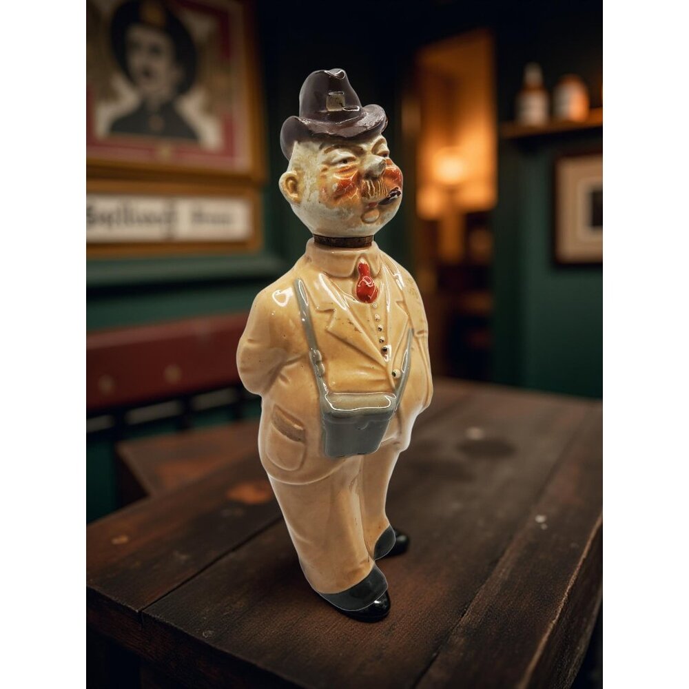 vintage 1950s-60s handpainted porcelain german man schnapps bottle container fig